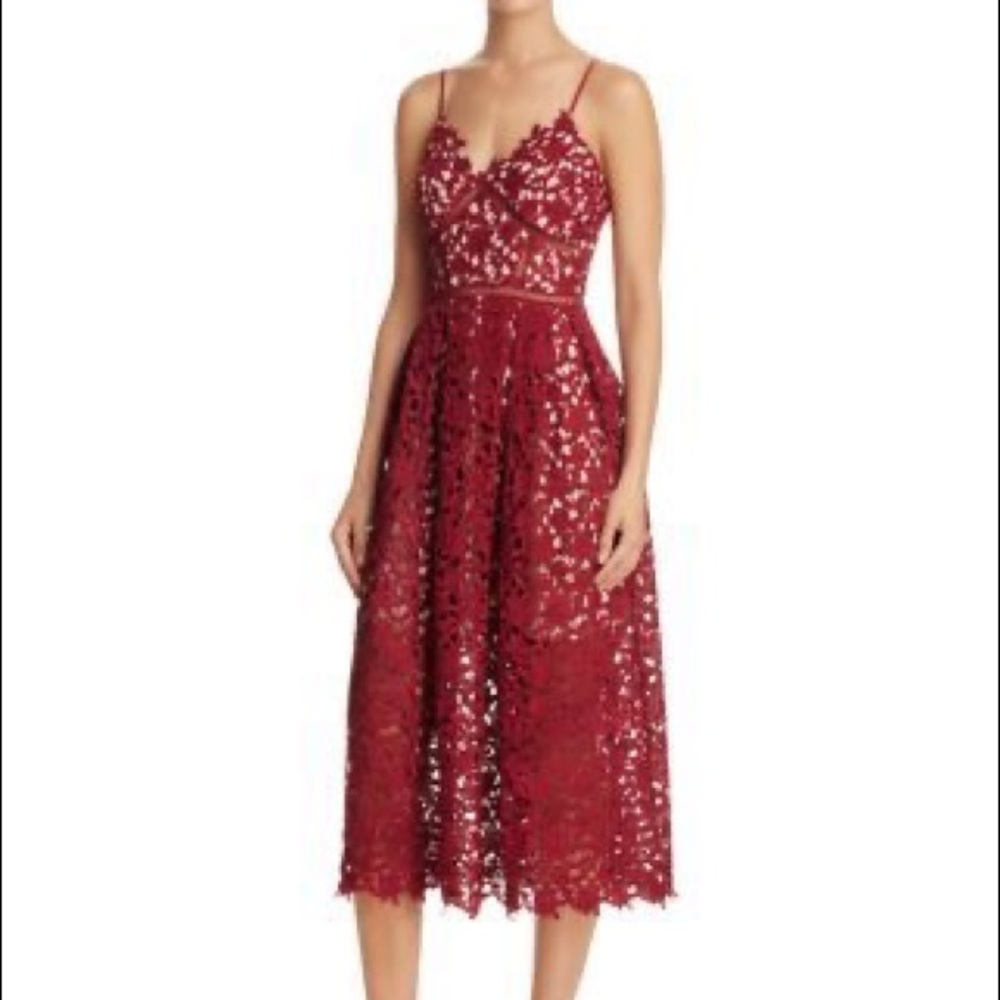 Aqua Burgundy Lace Midi Dress